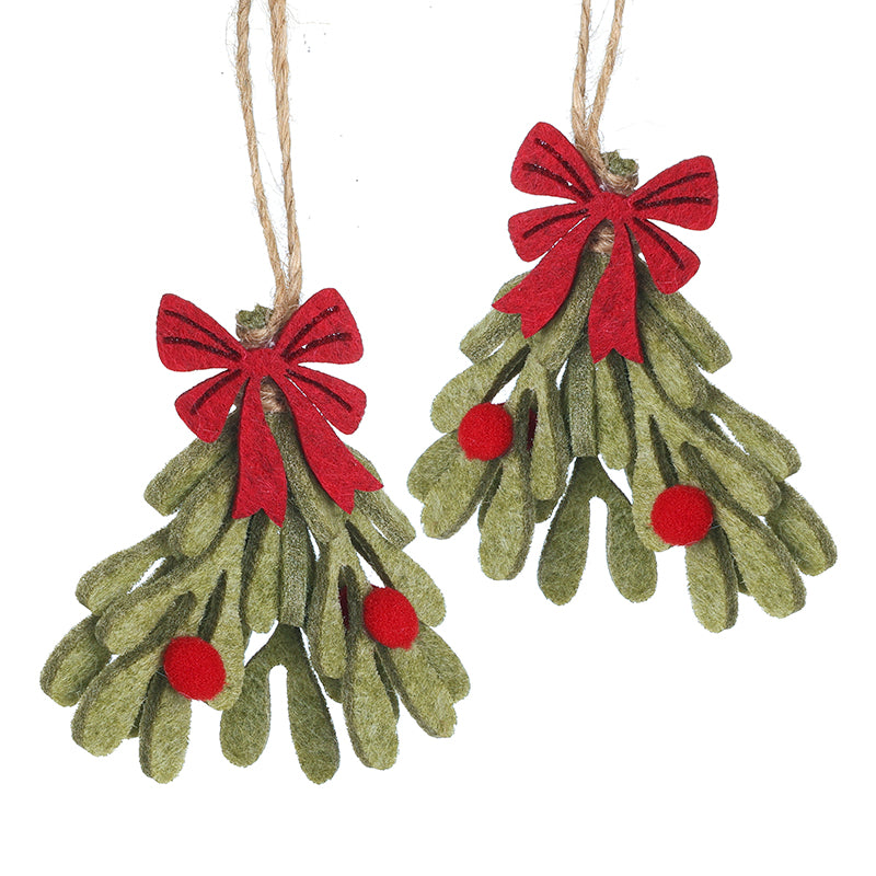 Christmas Felt Mistletoe With Red Bows Set