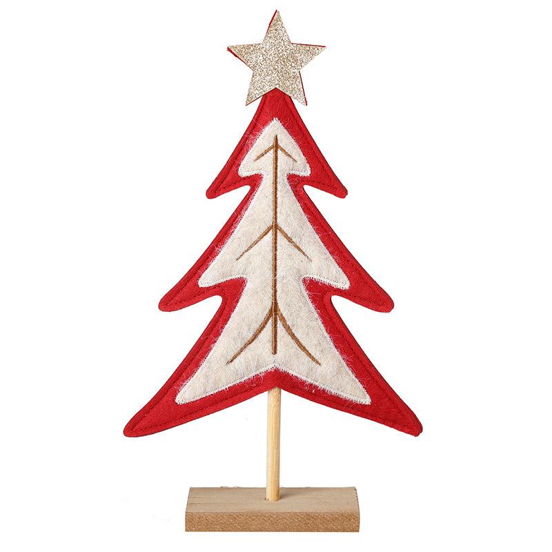 Christmas Felt Red & White Tree With Gold Star