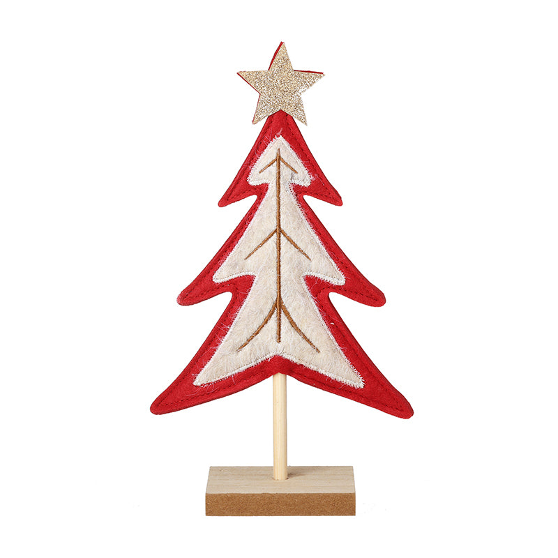 Christmas Sm Felt Red & White Tree With Gold Star
