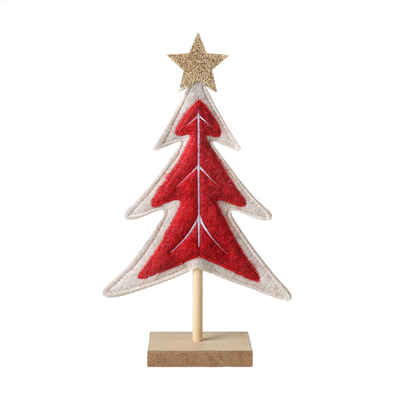 Christmas Red Felt Tree On Wooden Stand & Star Sml