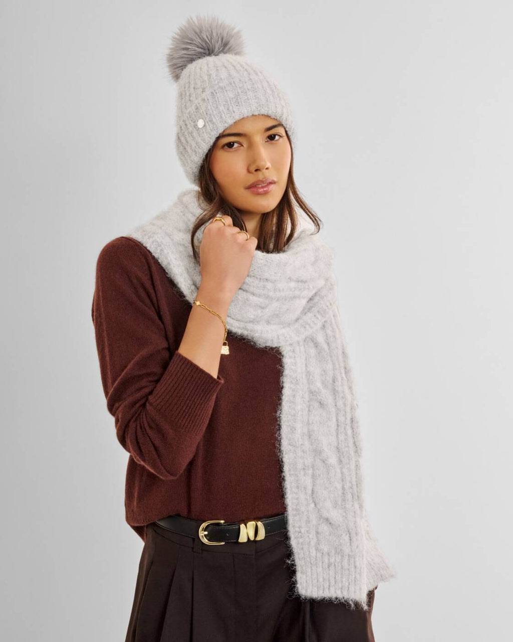 Katie Loxton Cable Knit Scarf Light Grey