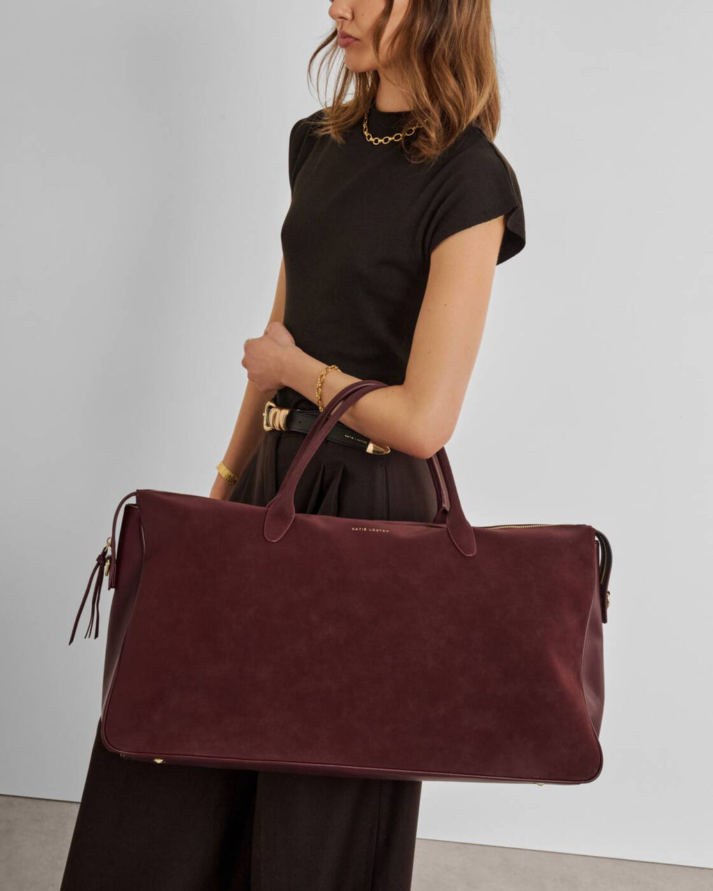 Katie Loxton Ascot Suedette Weekend Bag And Pouch Organiser Cherry Suedette