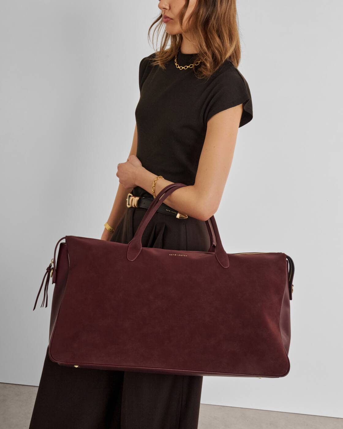 Katie Loxton Ascot Suedette Weekend Bag And Pouch Organiser Cherry Suedette