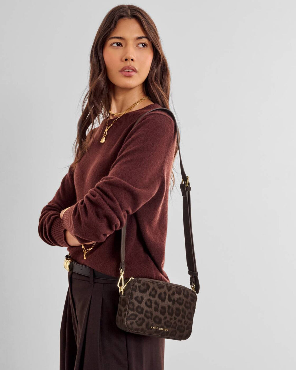 Katie Loxton Avery Small Crossbody Bag Chocolate Leopard