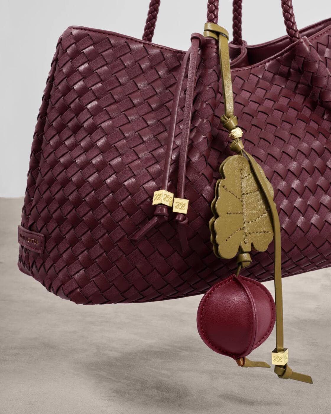 Katie Loxton Beetroot Bag Charm Cherry Olive Distressed
