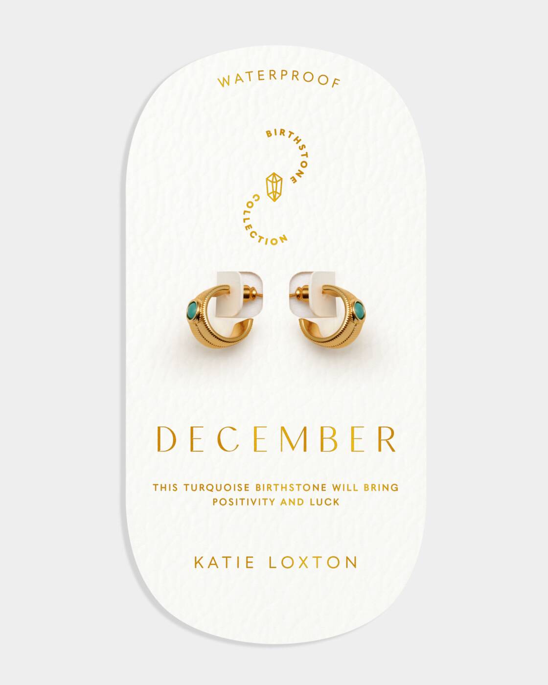 Katie Loxton Birthstone Hoop Earrings December Turquoise