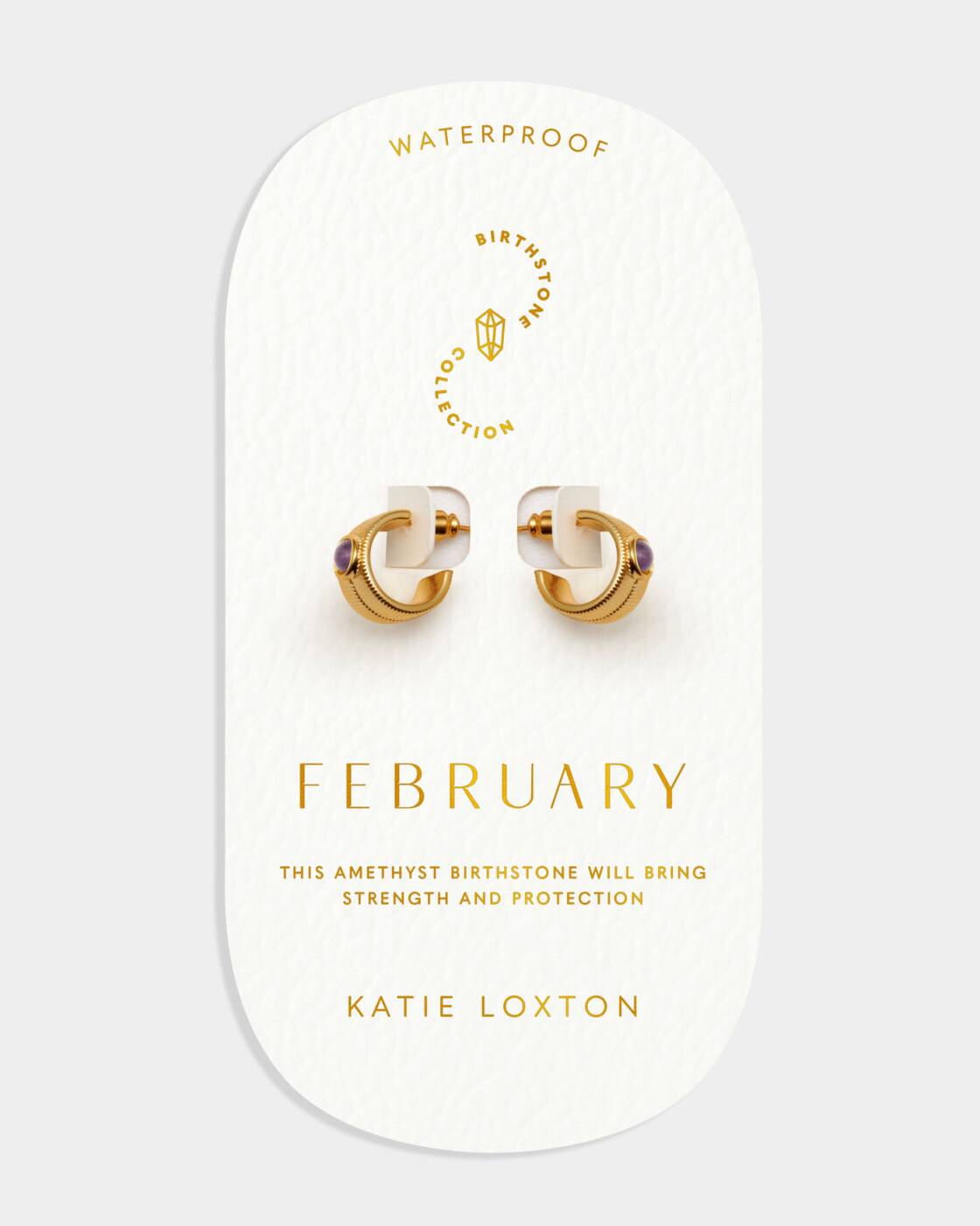 Katie Loxton Birthstone Hoop Earrings February Amethyst