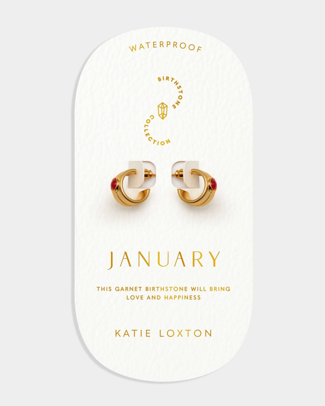 Katie Loxton Birthstone Hoop Earrings January Garnet