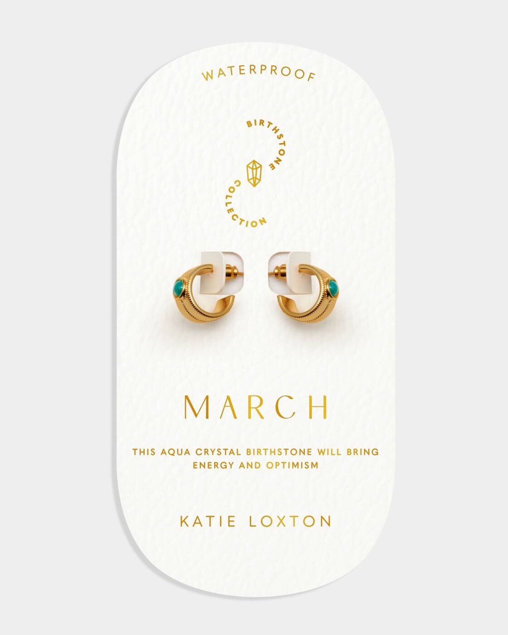Katie Loxton Birthstone Hoop Earrings March Aqua Crystal