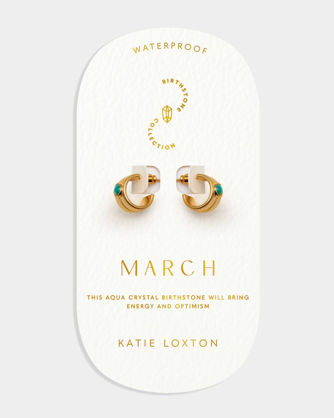 Katie Loxton Birthstone Hoop Earrings March Aqua Crystal