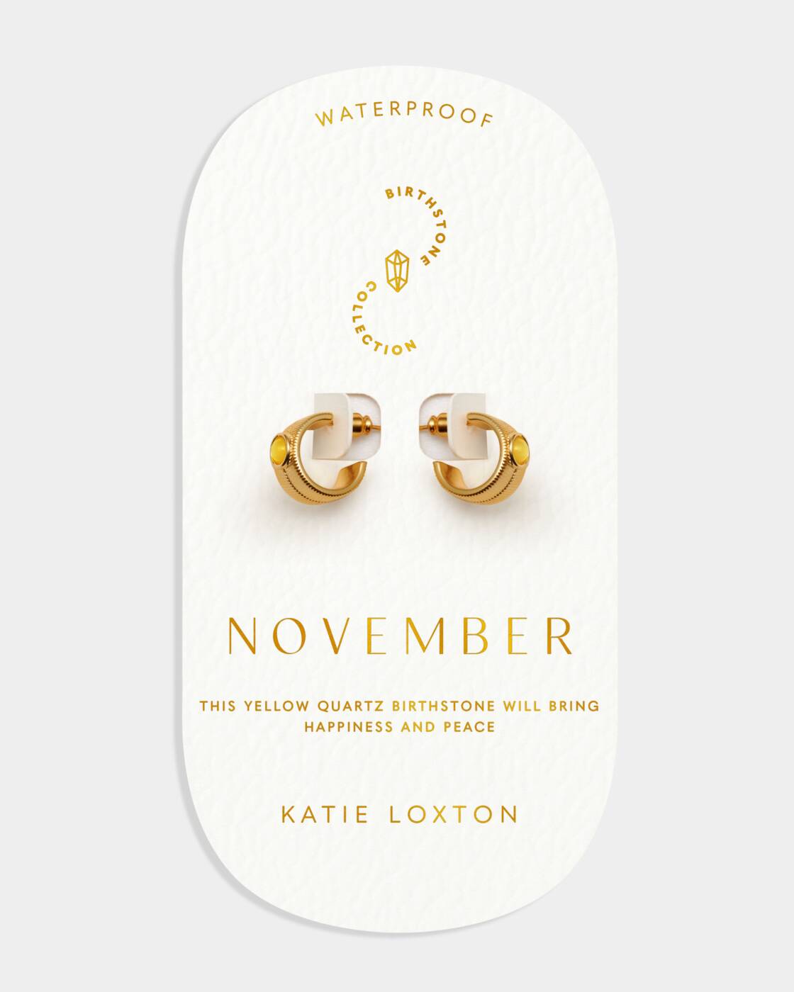 Katie Loxton Birthstone Hoop Earrings November Yellow Quartz