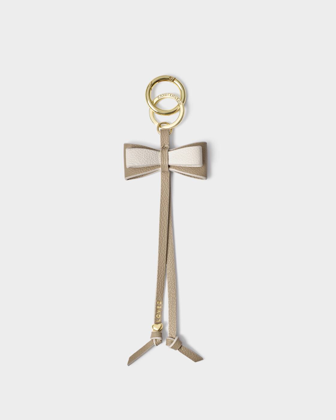 Katie Loxton Bow Charm Keyring Light Taupe Off White