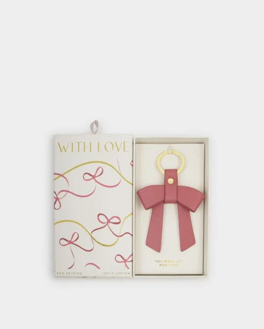 Katie Loxton Boxed Bow Keyring You Make My Life Bow-Tiful Raspberry Pink