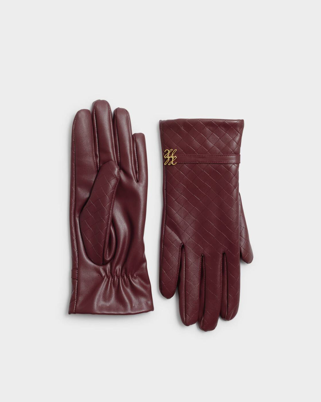 Katie Loxton Boxed Faux Leather Gloves Cherry Woven