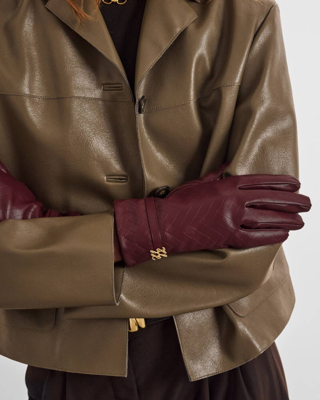 Katie Loxton Boxed Faux Leather Gloves Cherry Woven