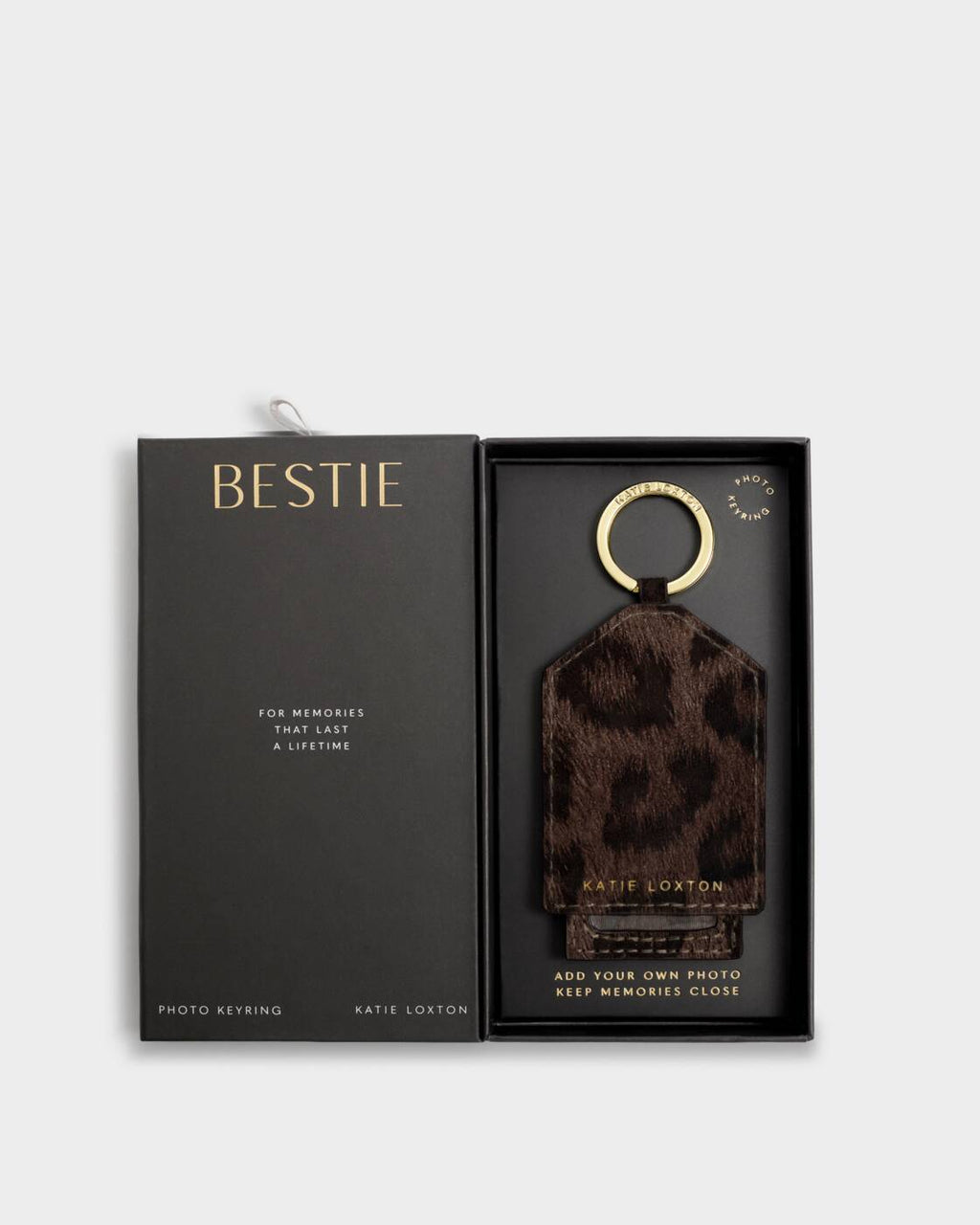 Katie Loxton Boxed Photo Keyring Chocolate Leopard Bestie