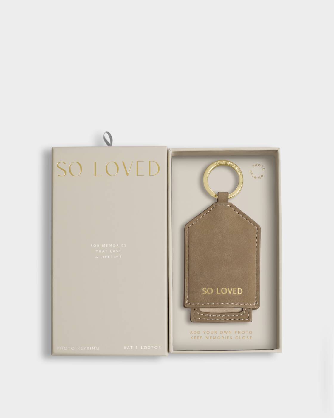 Katie Loxton Boxed Photo Keyring Taupe So Loved