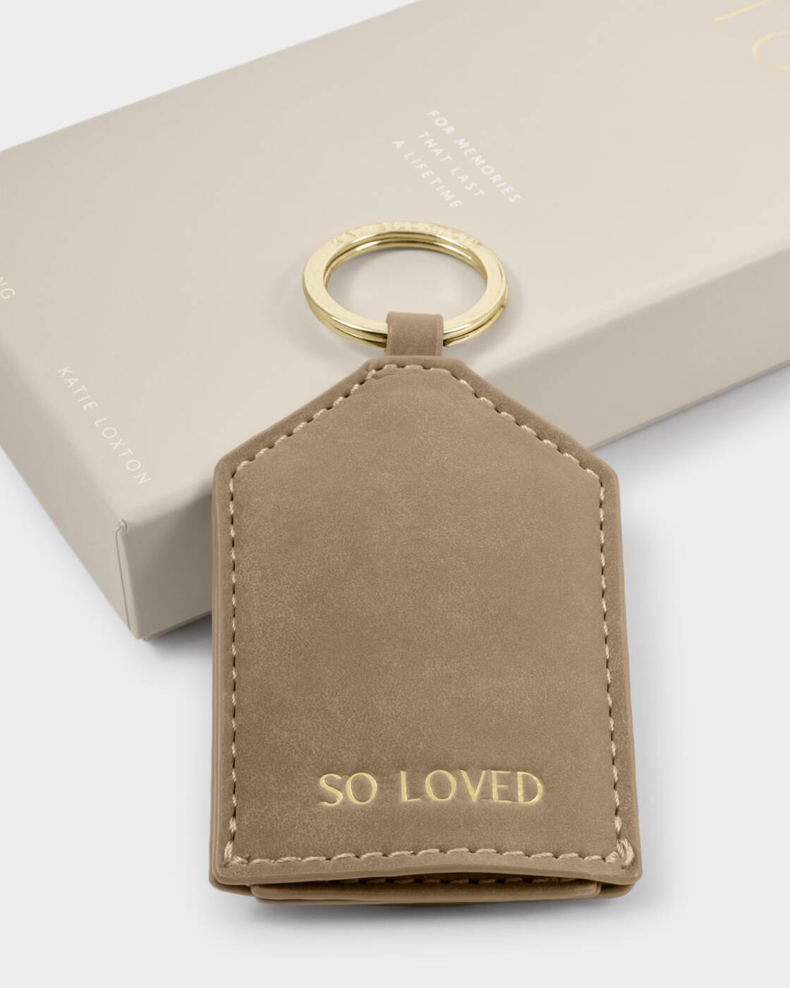 Katie Loxton Boxed Photo Keyring Taupe So Loved