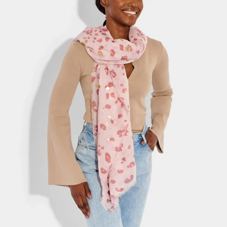 Katie Loxton Brush Stroke Leopard Scarf Light Pink Gold