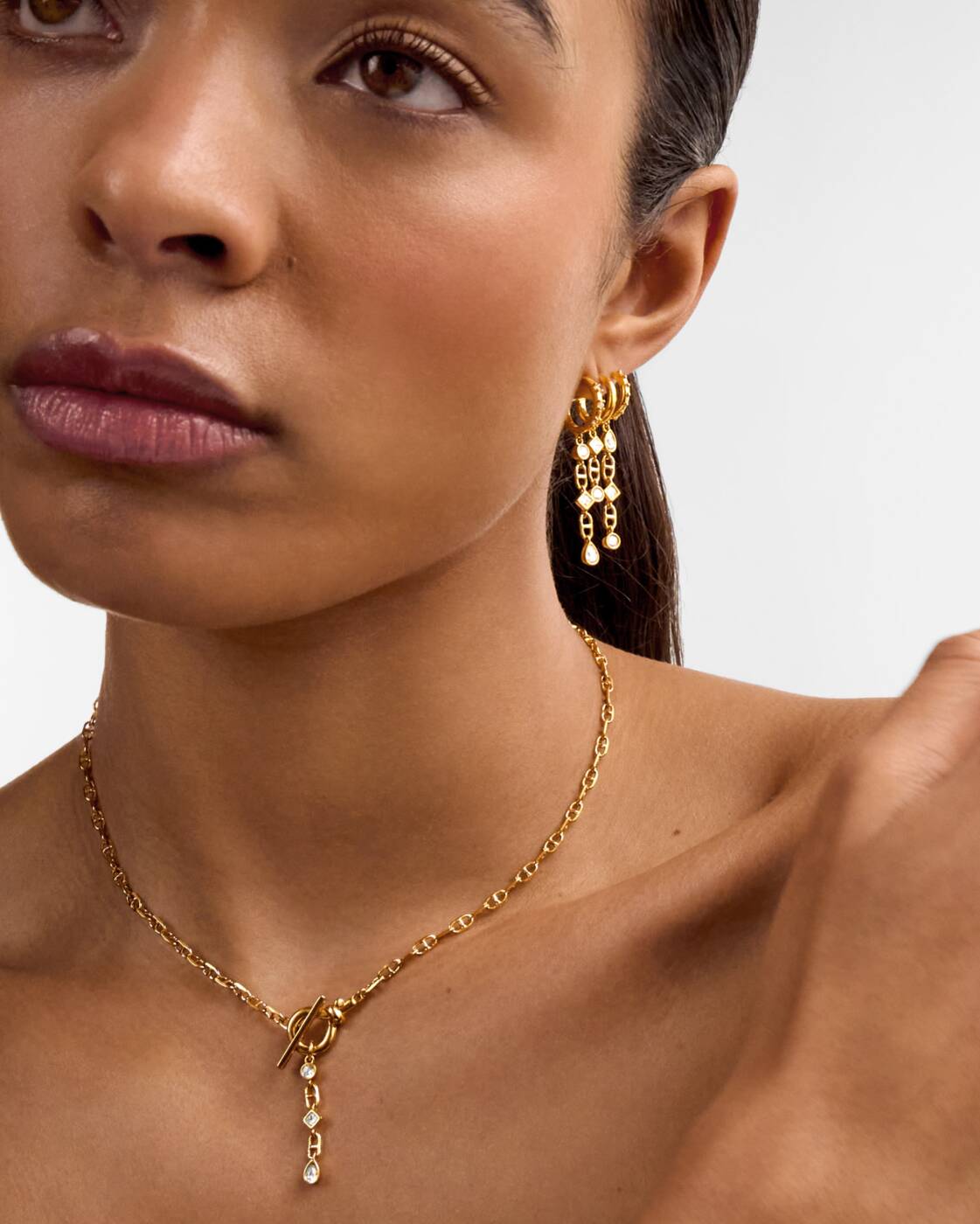 Katie Loxton Champagne Hour Drop Hoop Earrings Gold Coated