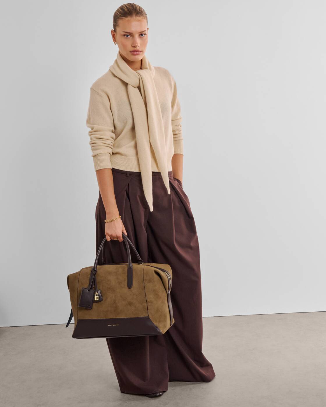 Katie Loxton Charlbury Cabin Bag Caramel Suedette Bitter Chocolate