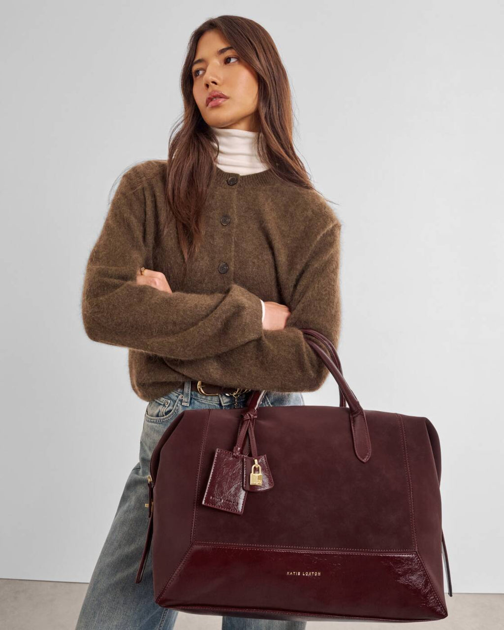Katie Loxton Charlbury Cabin Bag Cherry Suedette Cherry Patent Crackle