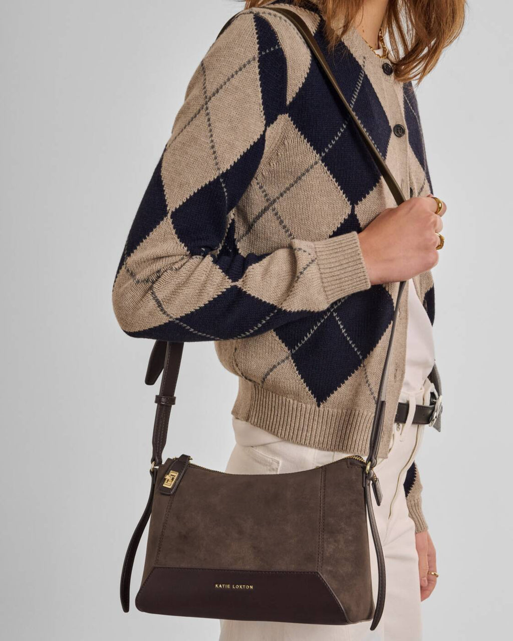 Katie Loxton Charlbury Crossbody Bag Bitter Chocolate Suedette Bitter Chocolate