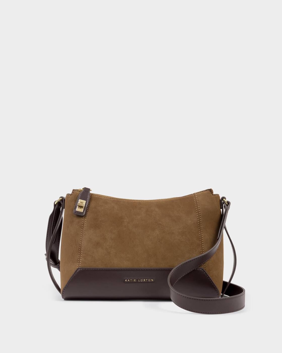 Katie Loxton Charlbury Crossbody Bag Caramel Suedette Bitter Chocolate
