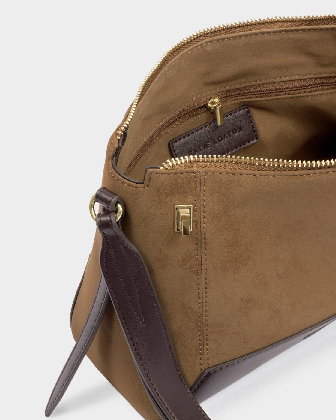 Katie Loxton Charlbury Crossbody Bag Caramel Suedette Bitter Chocolate