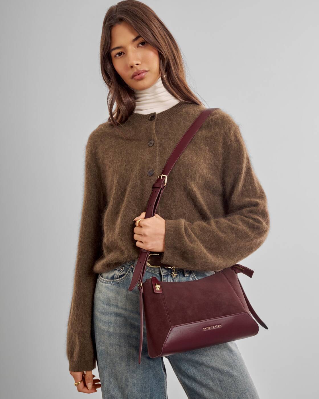 Katie Loxton Charlbury Crossbody Bag Cherry Suedette Cherry