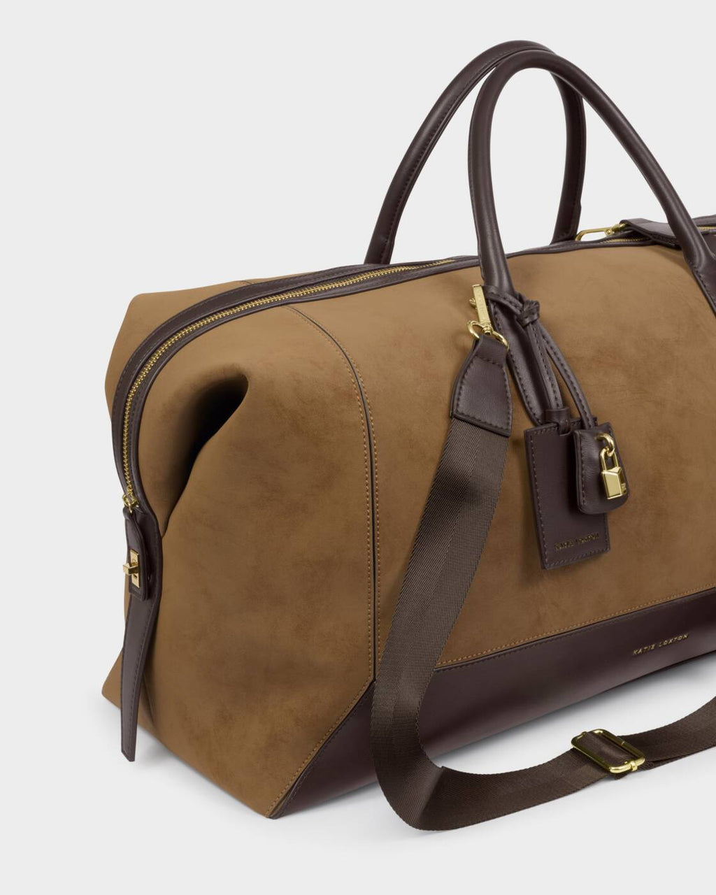 Katie Loxton Charlbury Weekend Bag Caramel Suedette Bitter Chocolate