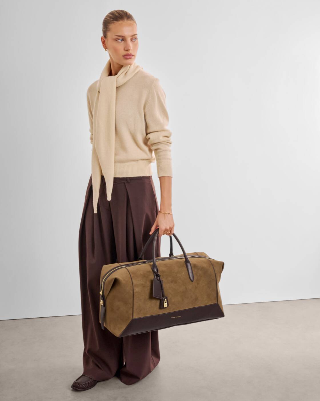 Katie Loxton Charlbury Weekend Bag Caramel Suedette Bitter Chocolate