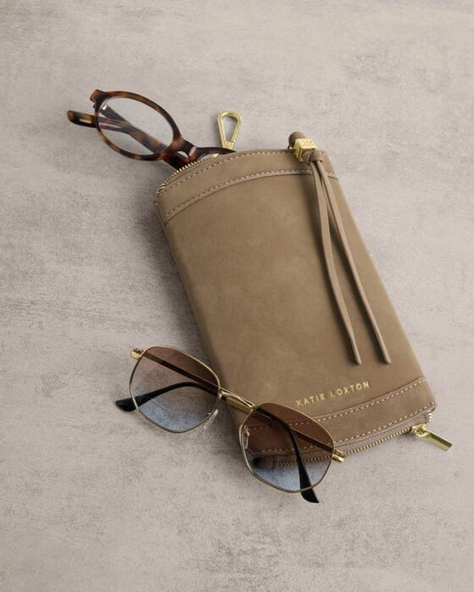 Katie Loxton Clip On Sunglasses Case Taupe Suedette