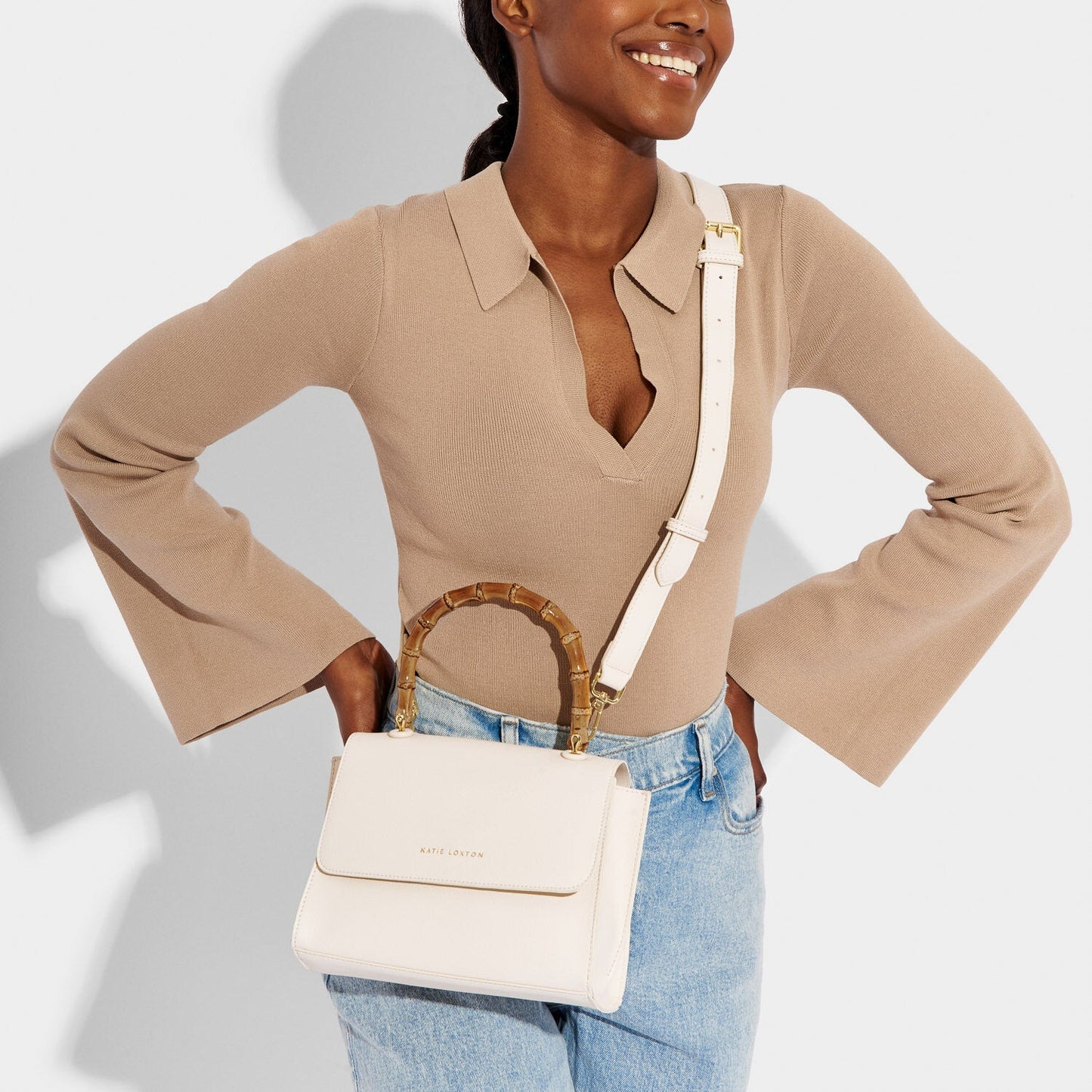 Katie Loxton Ezra Bamboo Top Handle Bag Off White