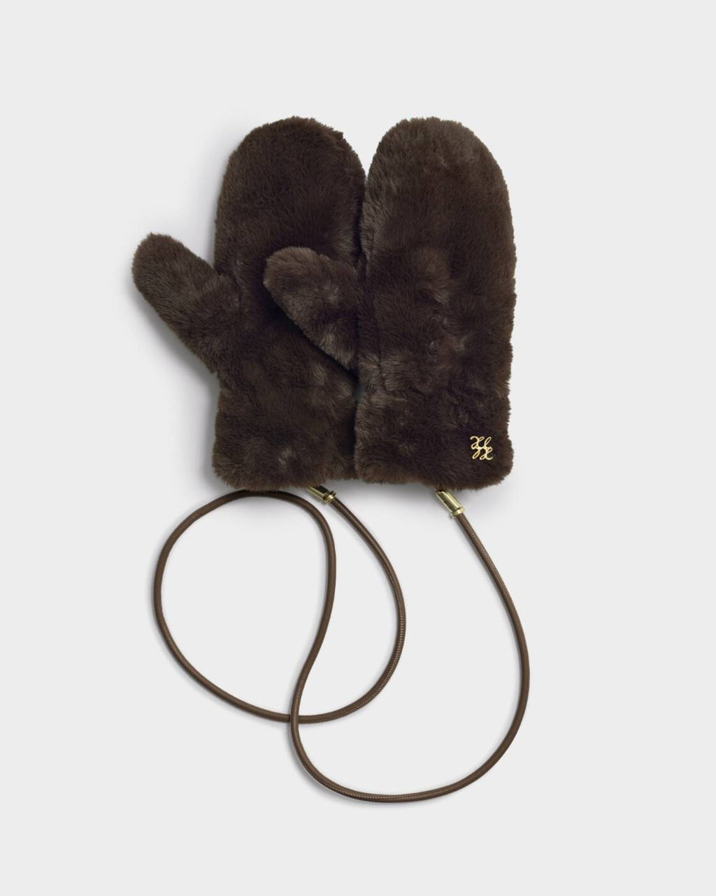 Katie Loxton Faux Fur Mittens With Cord Chocolate