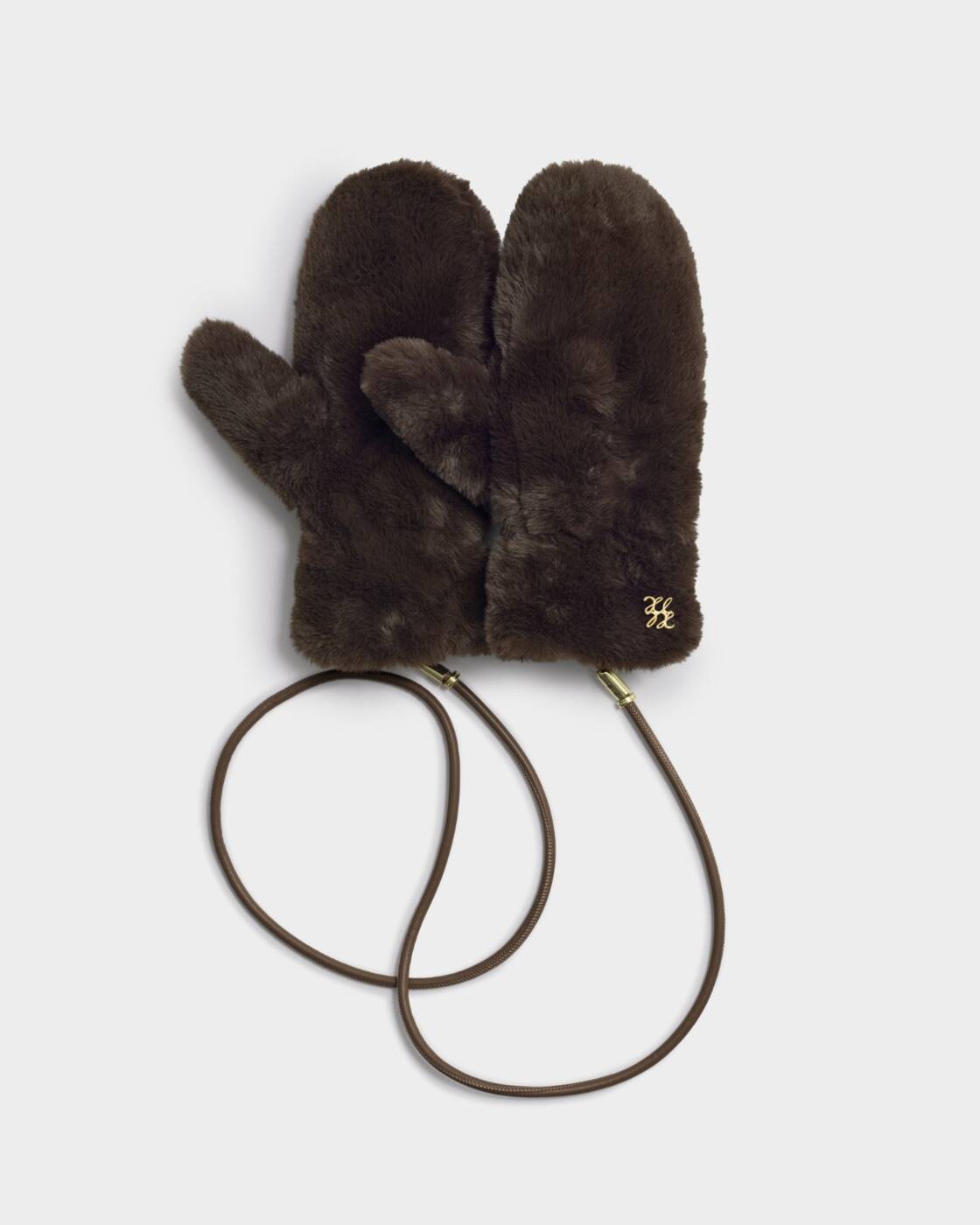 Katie Loxton Faux Fur Mittens With Cord Chocolate