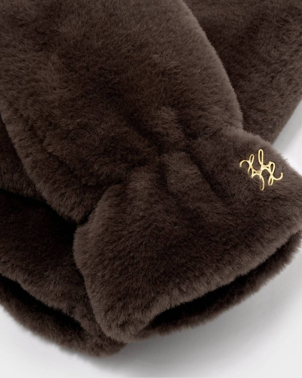 Katie Loxton Faux Fur Mittens With Cord Chocolate