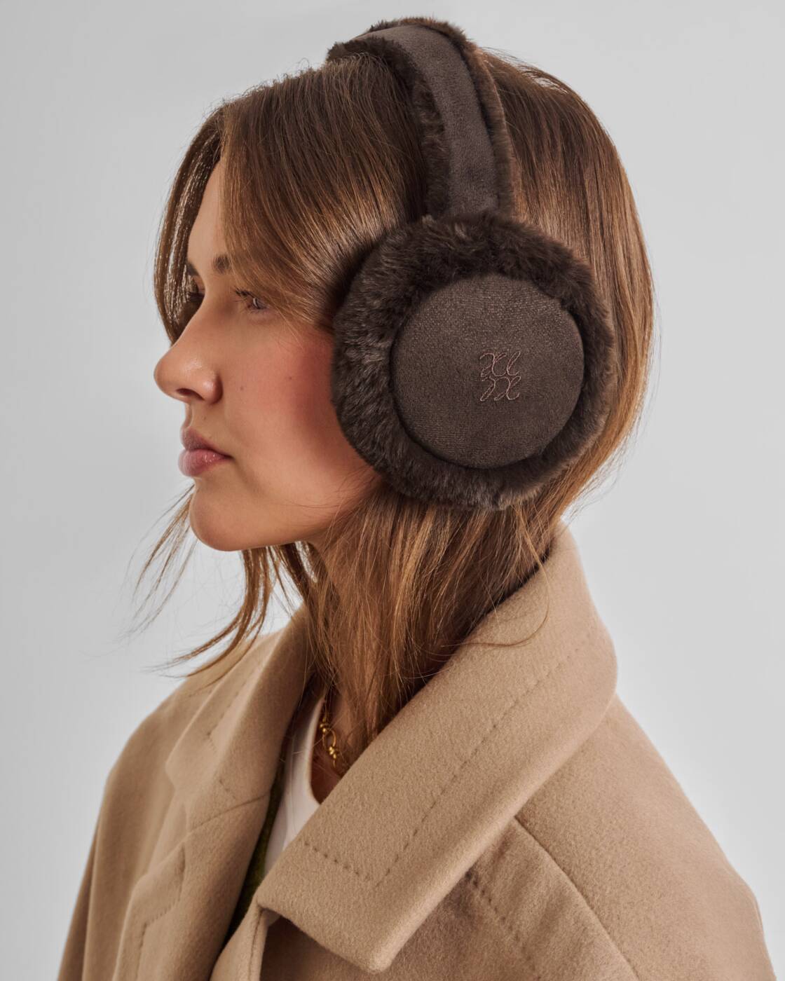 Katie Loxton Faux Suede Earmuffs Chocolate