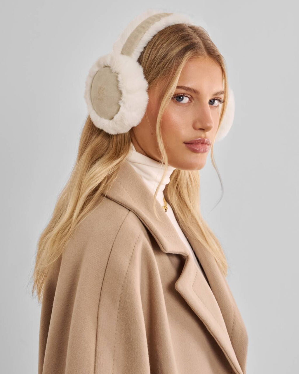 Katie Loxton Faux Suede Earmuffs Taupe Cream