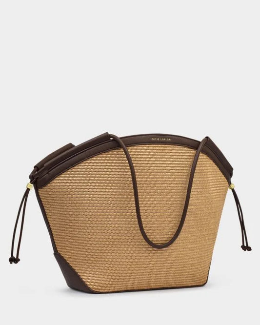 Katie Loxton Florence Tote Bag Natural Raffia/Bitter Chocolate