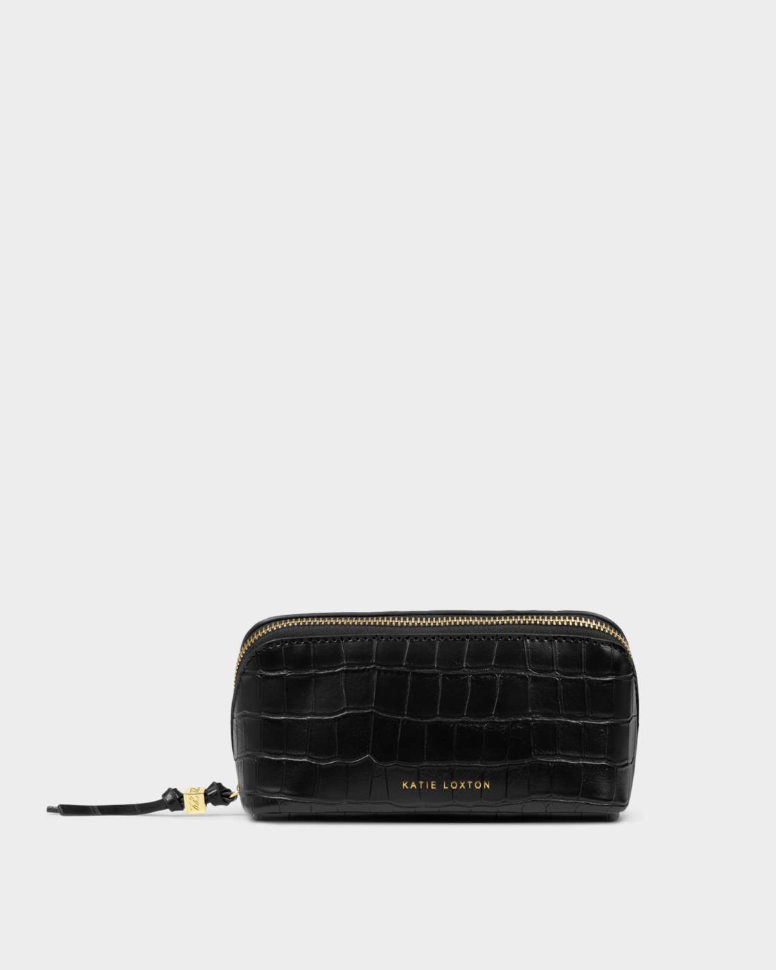 Katie Loxton Fold-Out Mirror Make Up Bag Black Croc