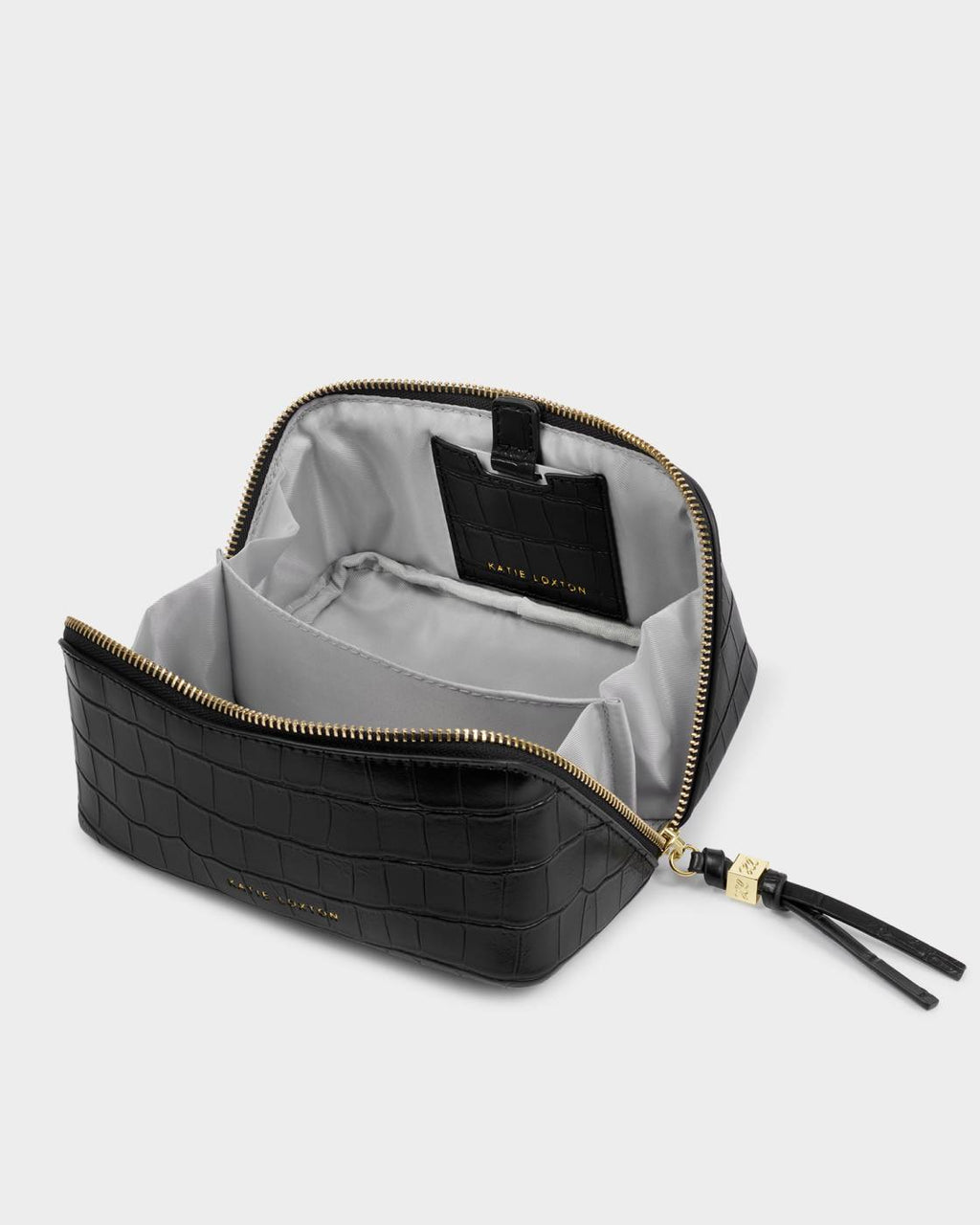 Katie Loxton Fold-Out Mirror Make Up Bag Black Croc