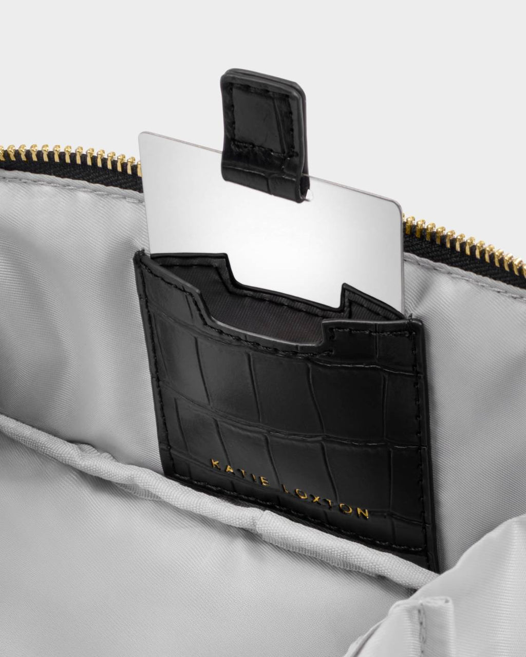 Katie Loxton Fold-Out Mirror Make Up Bag Black Croc