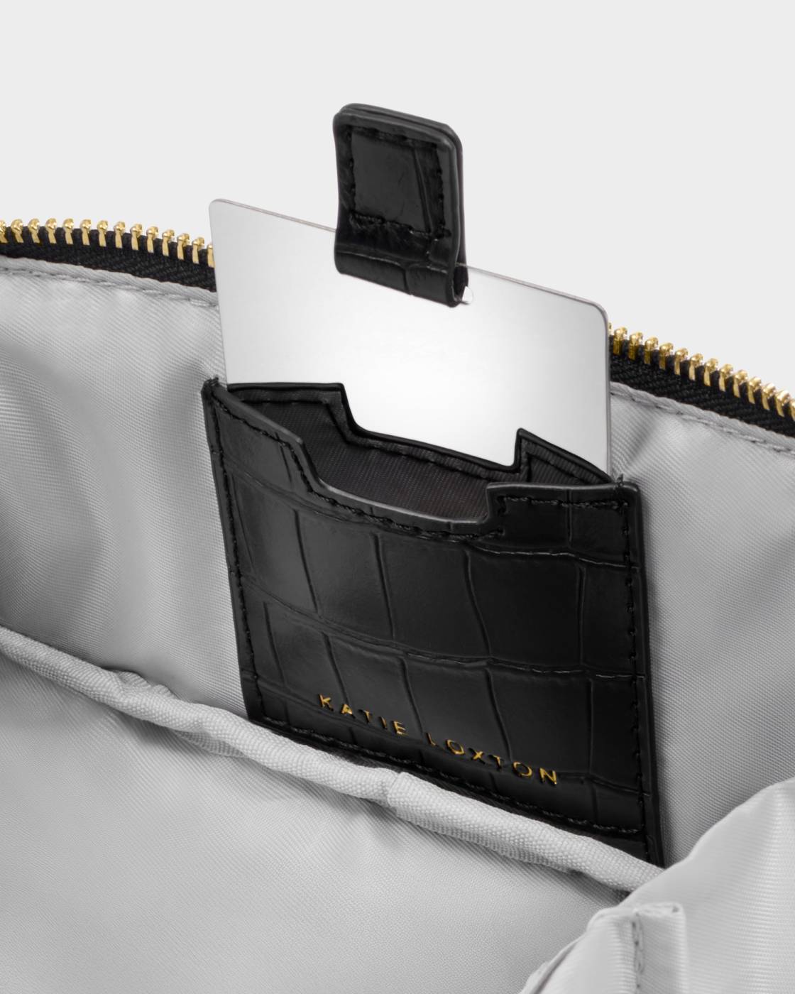 Katie Loxton Fold-Out Mirror Make Up Bag Black Croc