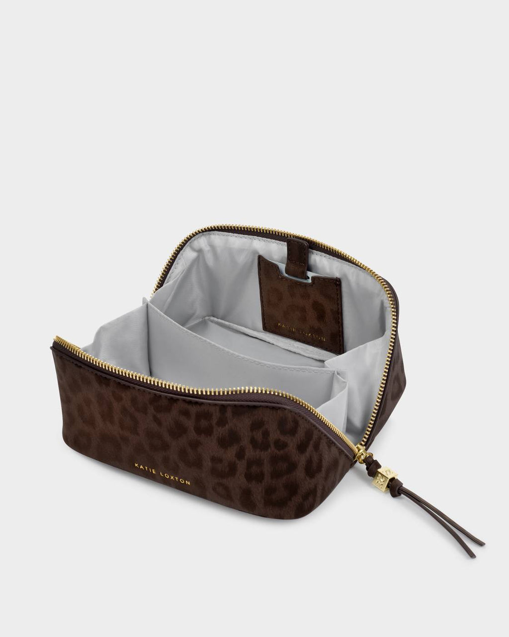 Katie Loxton Fold-Out Mirror Make Up Bag Chocolate Leopard