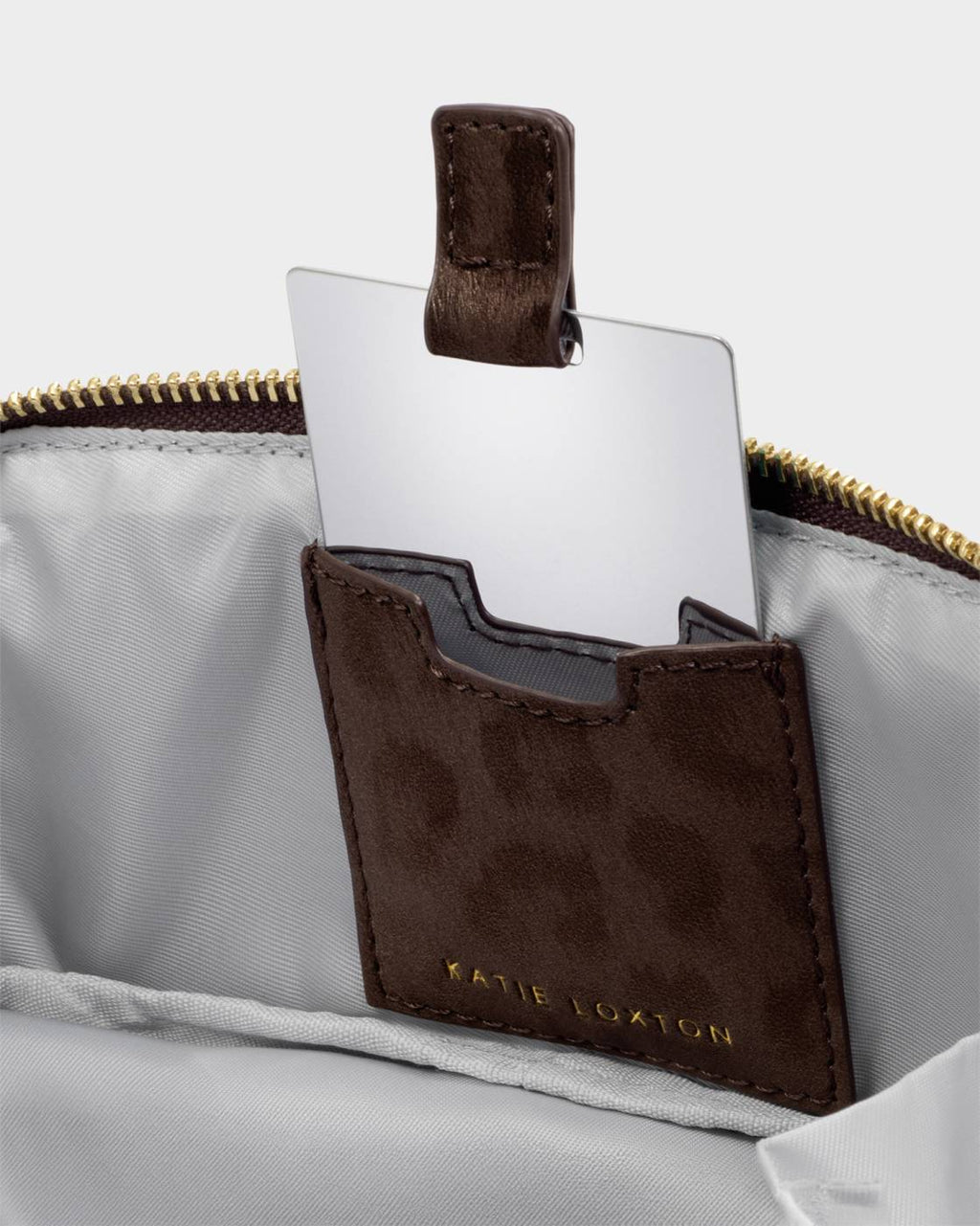 Katie Loxton Fold-Out Mirror Make Up Bag Chocolate Leopard