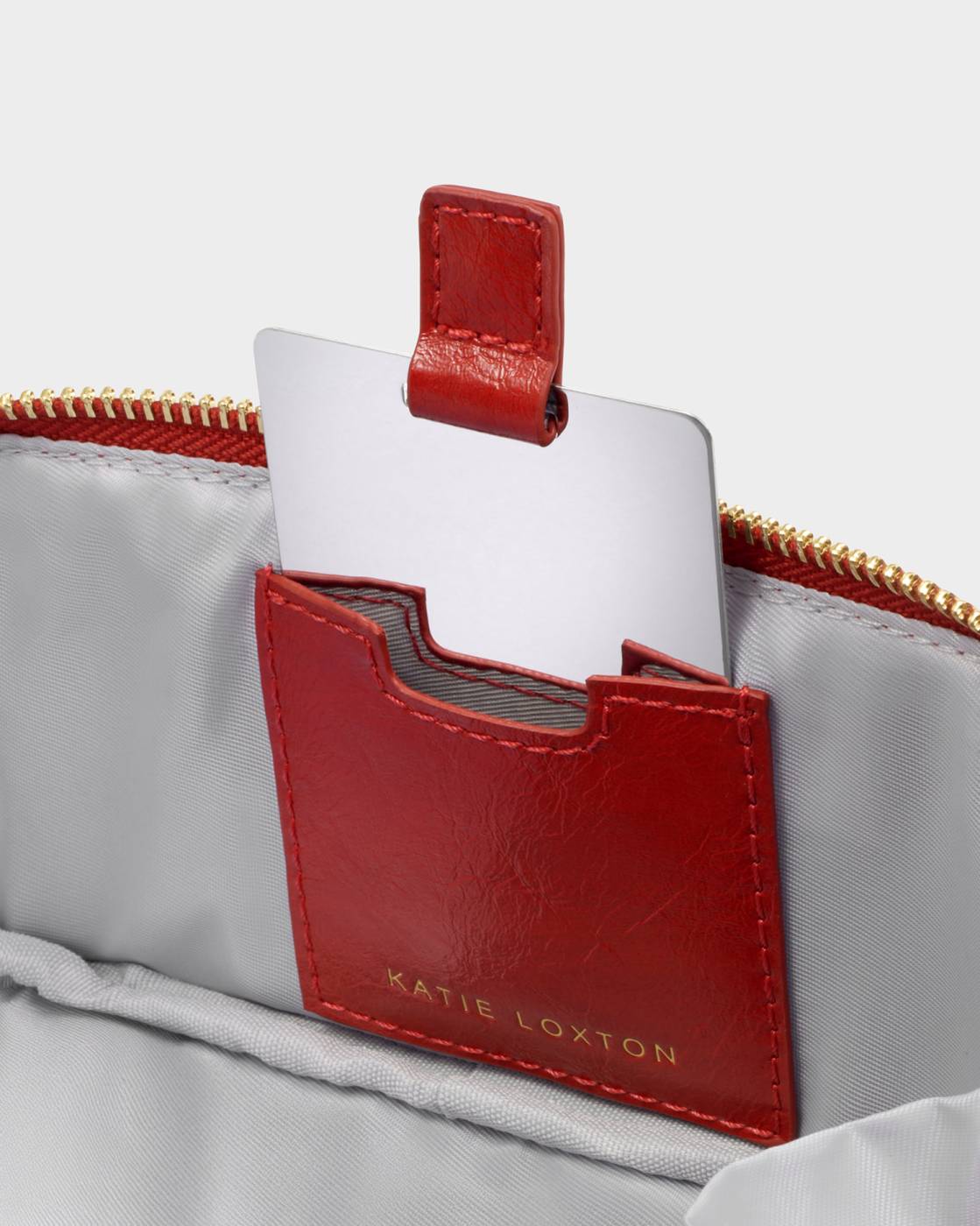 Katie Loxton Fold-Out Mirror Make Up Bag Crimson Patent Crackle