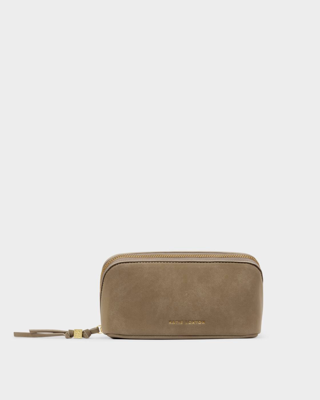 Katie Loxton Fold-Out Mirror Make Up Bag Taupe Suedette