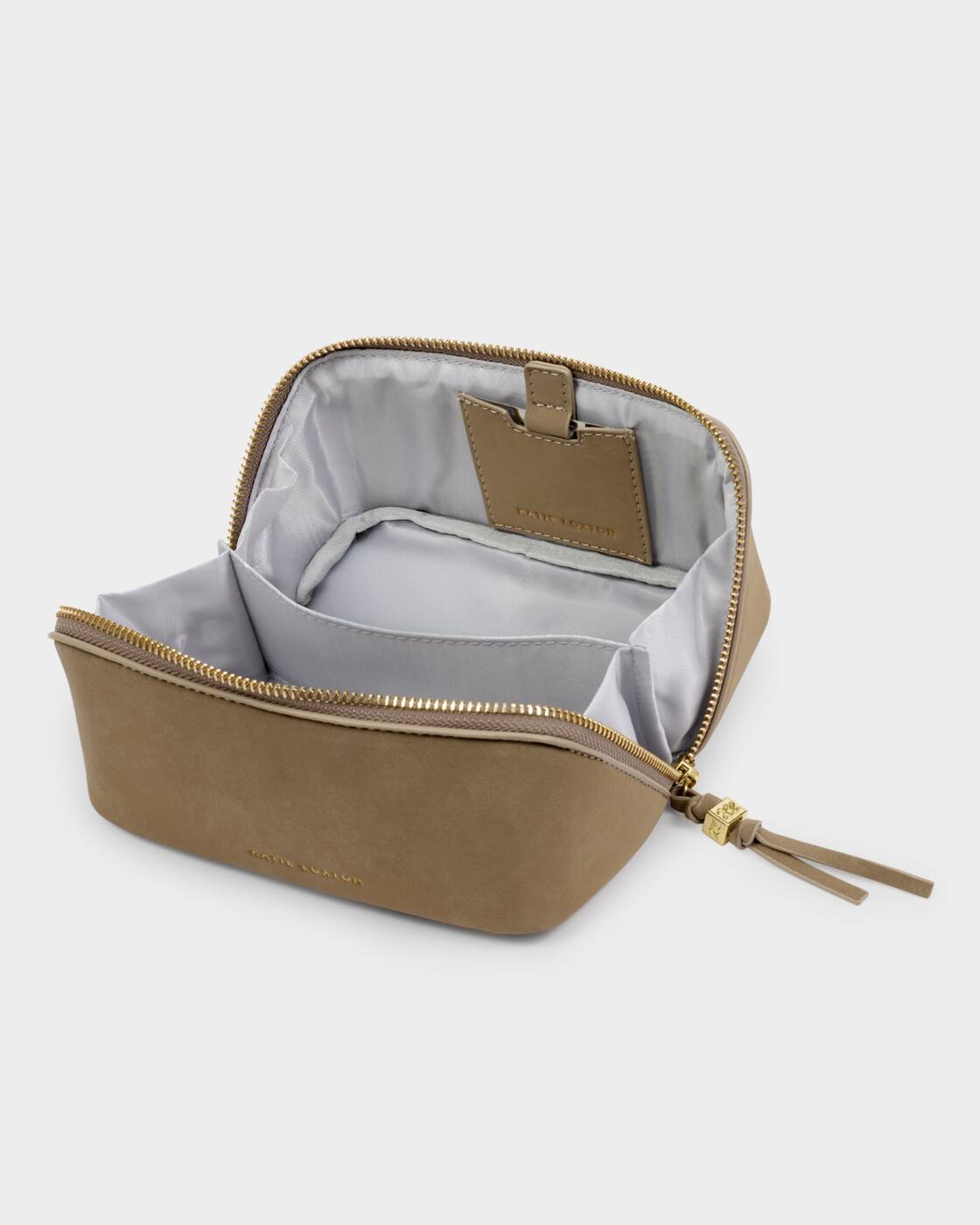 Katie Loxton Fold-Out Mirror Make Up Bag Taupe Suedette