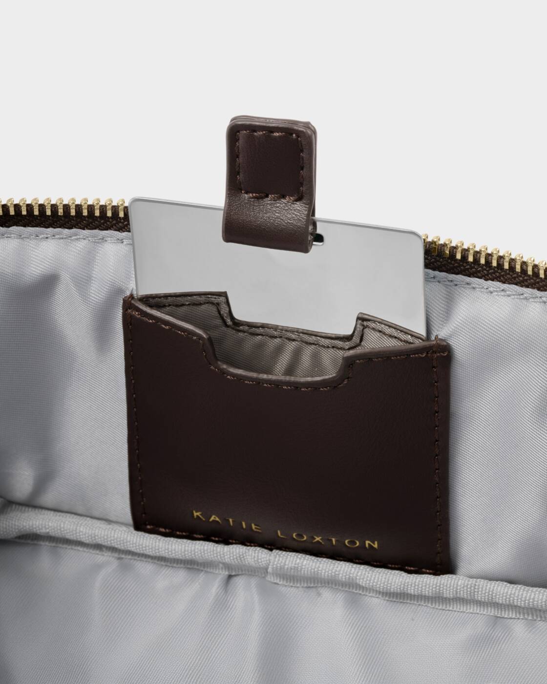 Katie Loxton Fold-Out Mirror Make Up Bag Bitter Chocolate